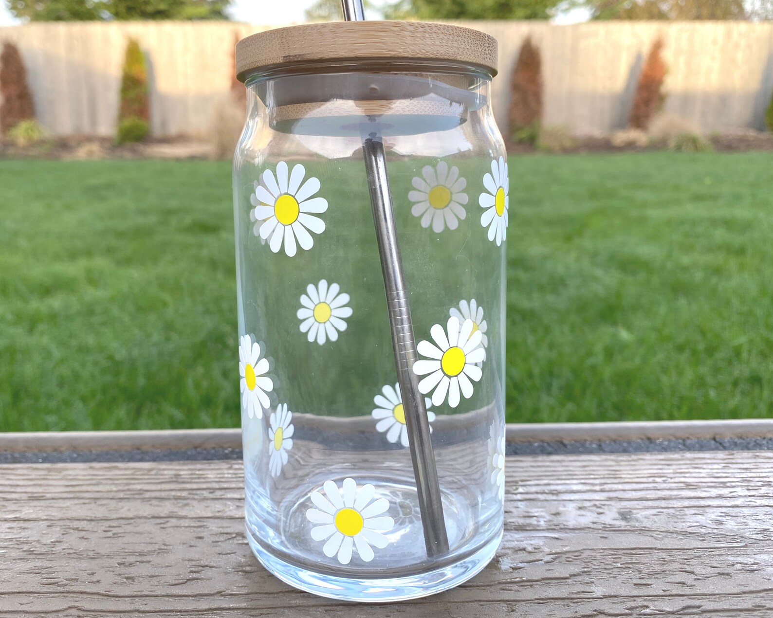 Flower Glass Cup Iced Coffee Cup With Lid & Straw Etsy