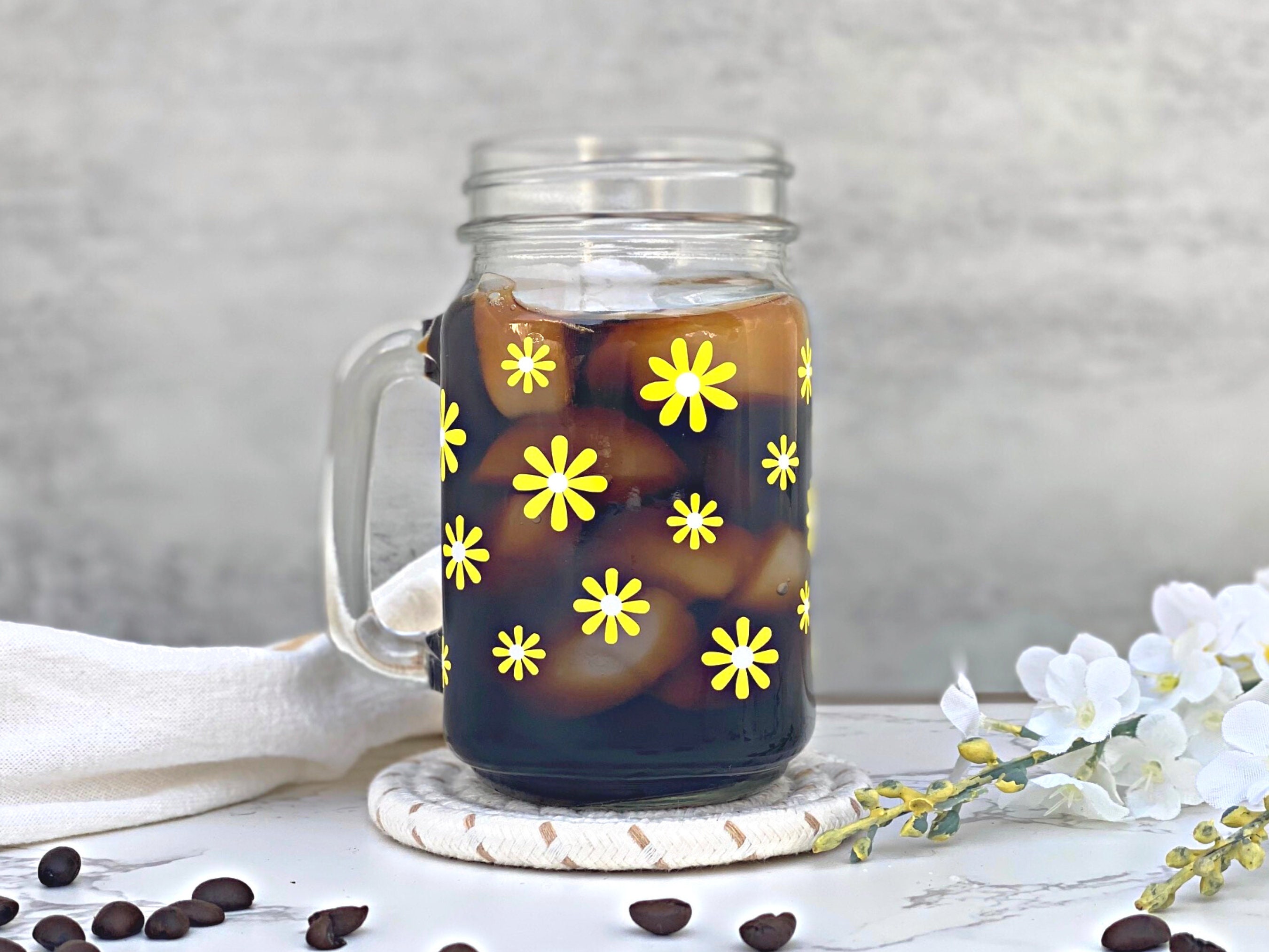 Good Day Happy Face Mason Jar Iced Coffee Cup Glass Coffee Cup