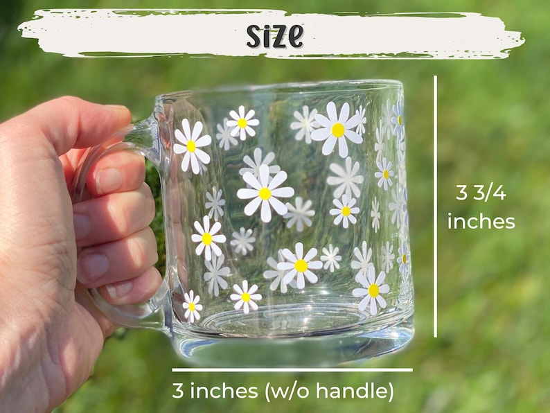 Daisy Glass Mug, Glass Coffee Cup, Clear Glass Coffee Mug, Aesthetic Glasses, Daisy Flower Glasses, Coffee Lover Gift, Gift for Best Friend image 8