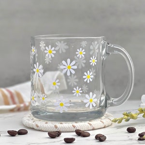 Daisy Glass Mug, Glass Coffee Cup, Clear Glass Coffee Mug, Aesthetic Glasses, Daisy Flower Glasses, Coffee Lover Gift, Gift for Best Friend image 5