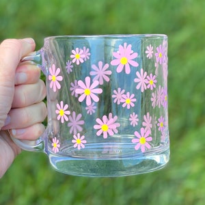 Daisy Glass Mug, Glass Coffee Cup, Clear Glass Coffee Mug, Aesthetic Glasses, Daisy Flower Glasses, Coffee Lover Gift, Gift for Best Friend image 7