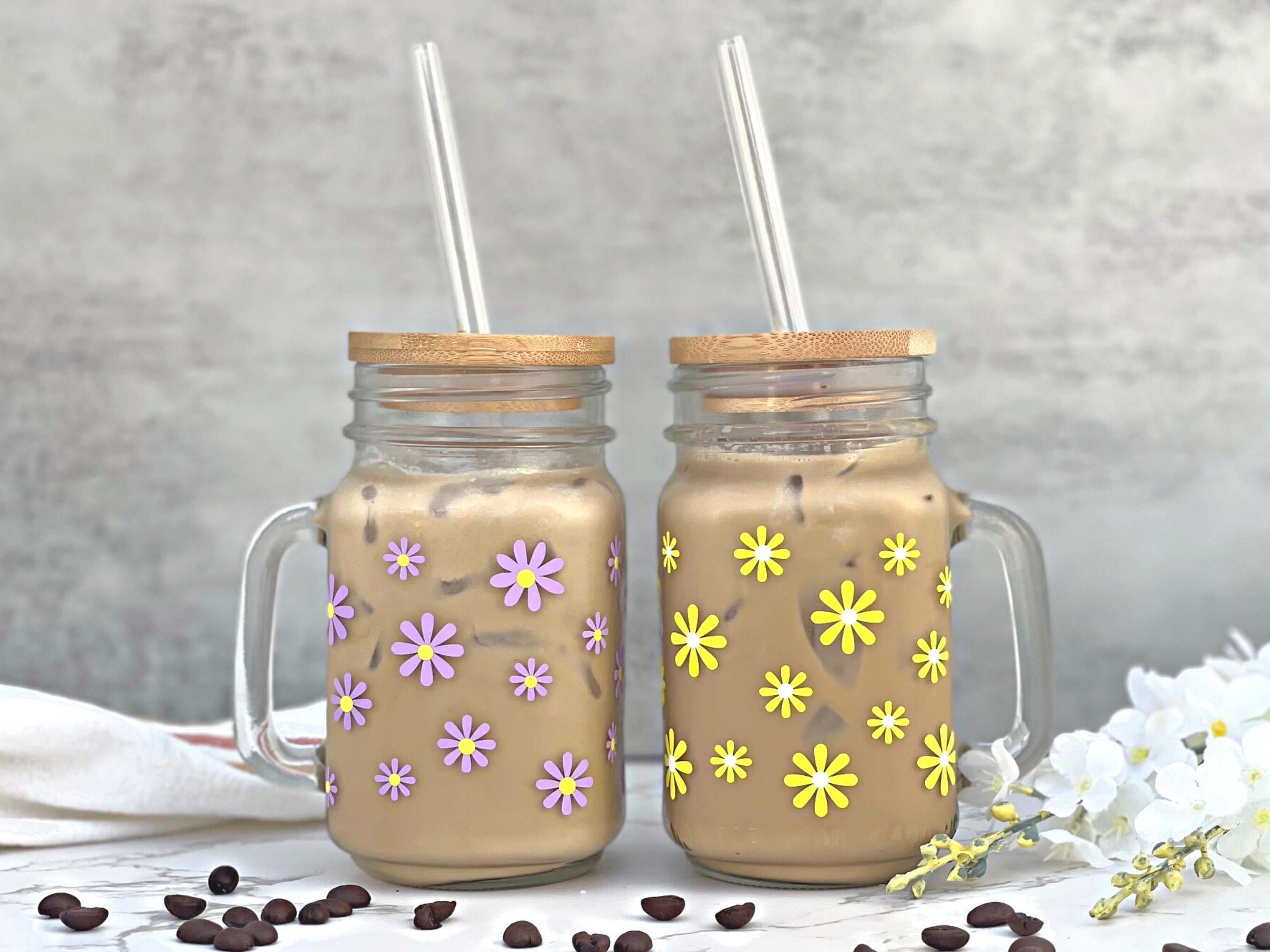 Good Day Happy Face Mason Jar Iced Coffee Cup Glass Coffee Cup