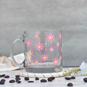 Daisy Glass Mug, Glass Coffee Cup, Clear Glass Coffee Mug, Aesthetic Glasses, Daisy Flower Glasses, Coffee Lover Gift, Gift for Best Friend image 4