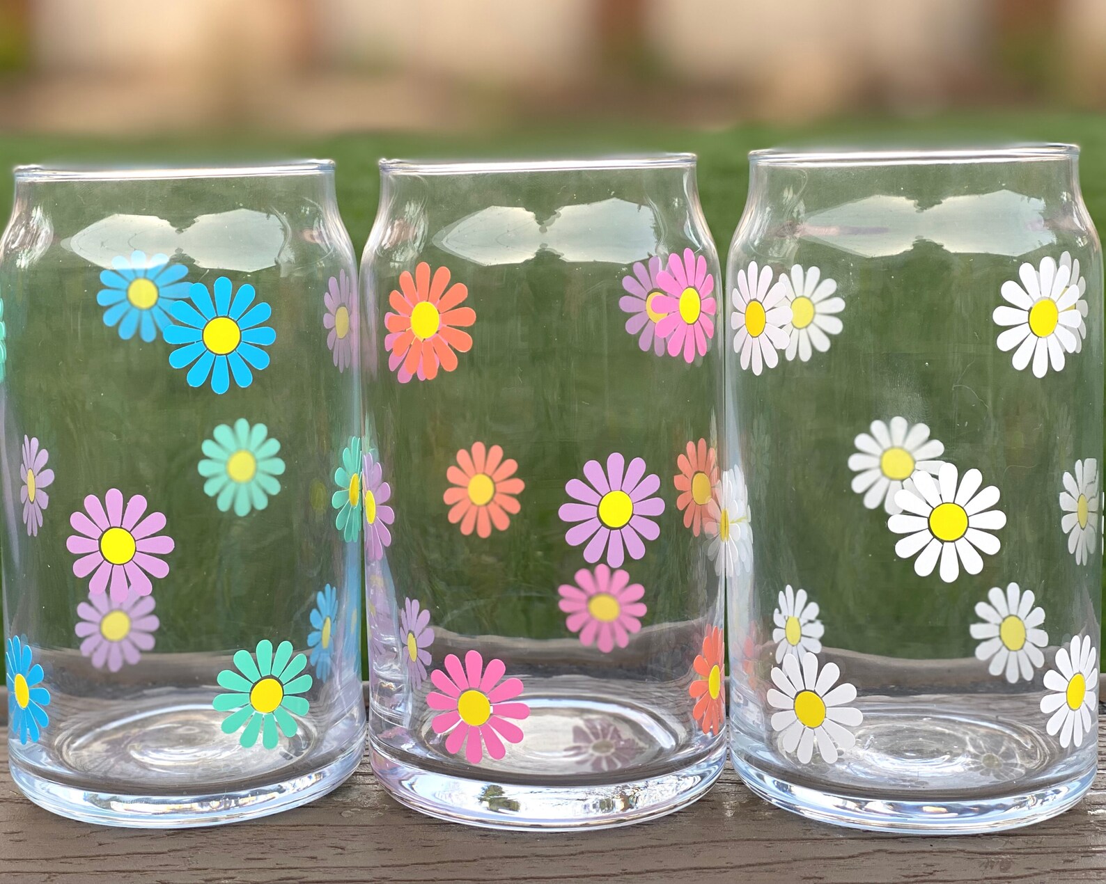 Flower Glass Cup Iced Coffee Cup With Lid & Straw Etsy
