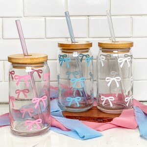 Tiny Bow Iced Coffee Glass Cup With Lid & Straw, Gift for Friends, Cute ...