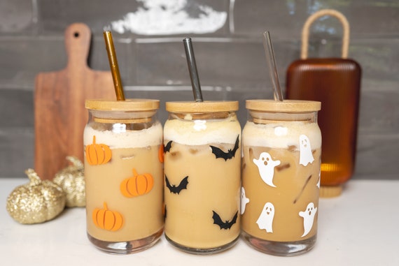 Halloween Drinking Glass With Lid And Straw Can Shaped - Temu
