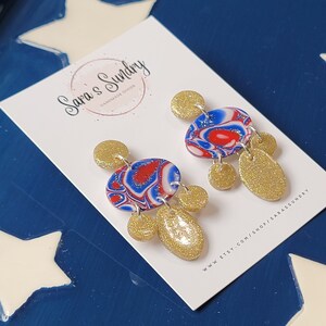 Red, White, and Blue Oval Statement Earrings, gold or Silver