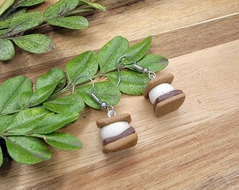 Smore Dangle Earrings, Handmade from light weight Polymer clay, Nickel Free wire hook