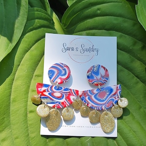 Red, White, and Blue Ring Dangle Earring, gold or Silver