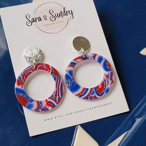 Red, White, and Blue Ring Dangle Earring, gold or Silver