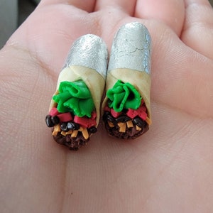 Burrito dangle earrings miniature food polymer clay earrings statement earrings Nickel free