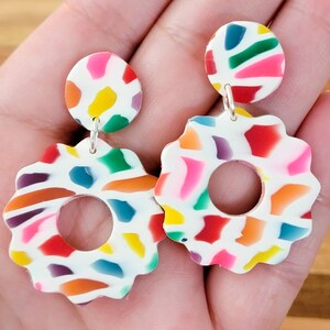 Rainbow Stained Glass  Earrings Handmade with Lightweight Polymer Clay and nickle free posts