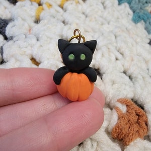 Black Cat Halloween Dangle Earrings, Handmade from light weight Polymer clay, Nickel Free Lever Back Clasp