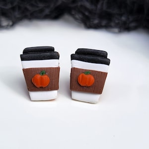 Pumpkin Spice Latte Stud Earrings, Handmade with Lightweight Polymer clay and Stainless-Steel posts