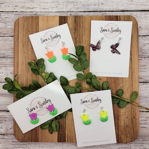 Small Tulip Dangle Earrings, Spring Earrings, Easter Earrings, Polymer Clay Earrings, Lever Back Earrings Nickel free Jewelry