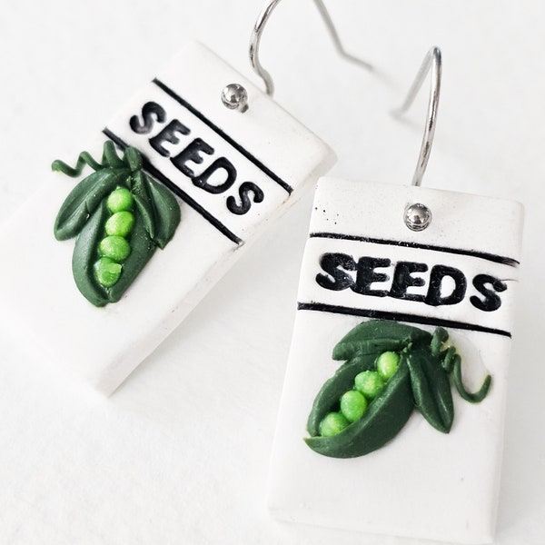 Sweet Peas Seed Earrings, Spring Gardening, Polymer Clay, Nickel free Jewelry