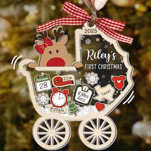 Personalized Baby's First Christmas Ornament 2025: 4D Shake Carriage Keepsake
