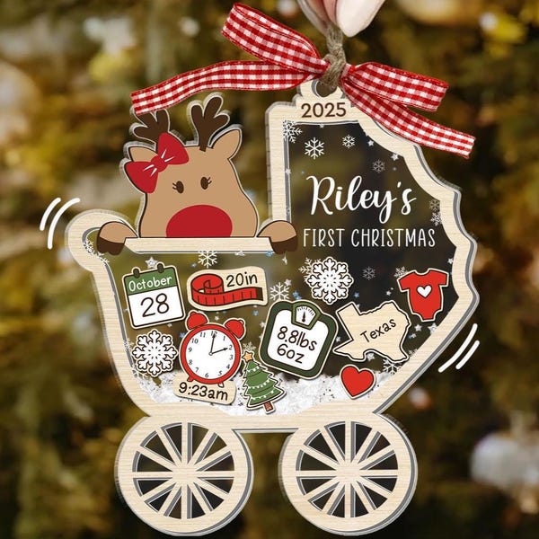Personalized Baby's First Christmas Ornament 2025: 4D Shake Carriage Keepsake
