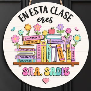 Personalized Maestra Door Sign, Spanish Teacher Gift, Back to School Gift for Bilingual Teacher, Gift For Teacher, Welcome Sign, Class Decor