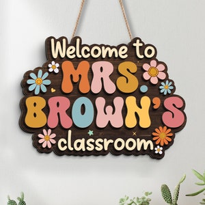 Personalized 3D Teacher Door Hanger: Groovy Classroom Welcome Sign