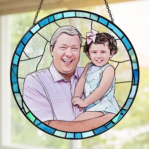 Grandpa Portrait Stained Glass Suncatcher: Father's Day Keepsake