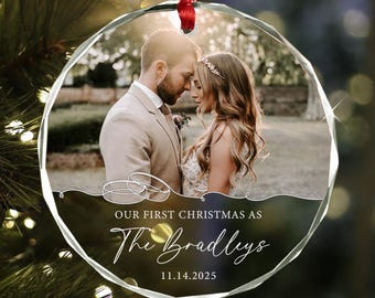 Our First Christmas As Married Photo Ornament, Custom Bride Picture Ornament, 1st Xmas Married Keepsake, Wedding Gifts, Newlywed Ornament