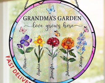 Atrapasueños acrílico personalizado para el jardín de la abuela: Adorno colgante de ventana con forma de flor de vidriera