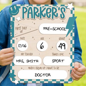 Checkerboard First Day School Sign, Interchangeable Back To School Sign, Kids Photo Prop, Preschool 1st Day of School Board, Dry Erase Sign