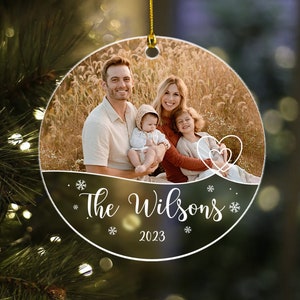 Custom Family Name Ornament with Photo, Personalized Family Christmas Ornament, Xmas Family Keepsake Gifts, Christmas Decorative Ornament