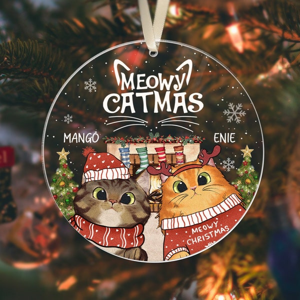 Personalized Cat Ornament, Custom Cat Christmas Ornaments, Meowy Catmas, Cat Lover Gift, Pet Christmas Ornaments, Cat Keepsake, Xmas decor