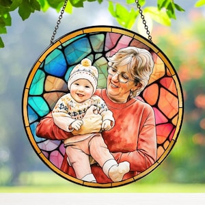 Personalized Grandma Portrait Suncatcher: Stained Glass Window Hanging