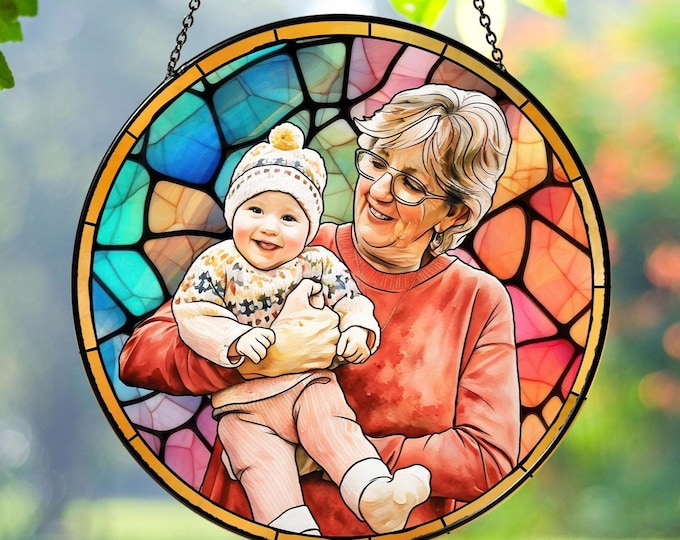 Personalized Grandma Portrait Suncatcher: Stained Glass Window Hanging