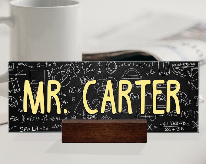 Personalized Math Teacher Acrylic Name Plate: Teacher Appreciation Gift
