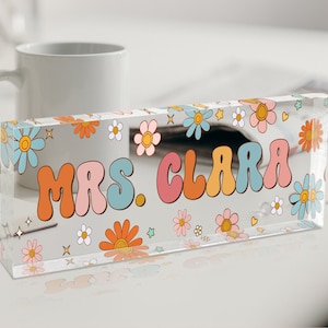 Teacher Gifts Personalized, Teacher Desk Name Plate, Custom Teacher Sign, Teacher Appreciation Gift, Groovy Teacher Name Sign, Teacher Gift