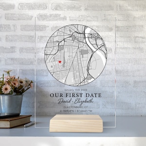 Personalized Map Our First Date Acrylic Plaque, Couple Custom Acrylic Plaque, Anniversary Gift ...