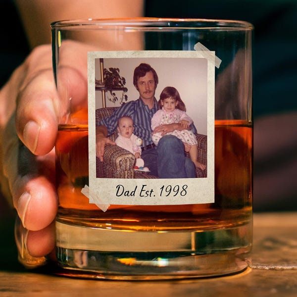 Custom Photo Dad Whiskey Glass, Fathers Day Gift, Gift for Dad, Grandpa Gift, Dad Birthday Gift, Custom Dad Est Whiskey Glass, Rocks Glass