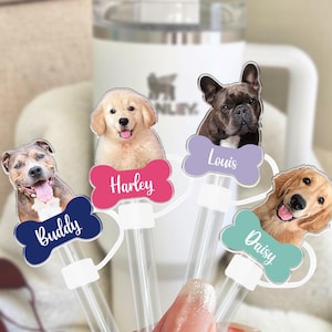 Custom Dog Straw Topper for Stanley Cup, Personalized Dog Mom Gift, Mothers Day Pet Portrait Stanley Straw Cover, Cute Acrylic Straw Topper