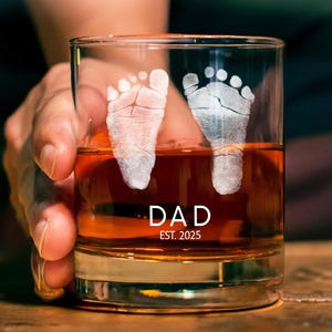 Vaso de whisky personalizado con huellas de bebé, regalo del Día del Padre para papá