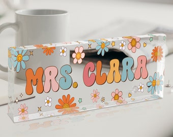 Teacher Gifts Personalized, Teacher Desk Name Plate, Custom Teacher Sign, Teacher Appreciation Gift, Groovy Teacher Name Sign, Teacher Gift