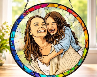 Atrapasueños personalizado de vitral con retrato de mamá, arte fotográfico en vidrio, regalo para el Día de la Madre