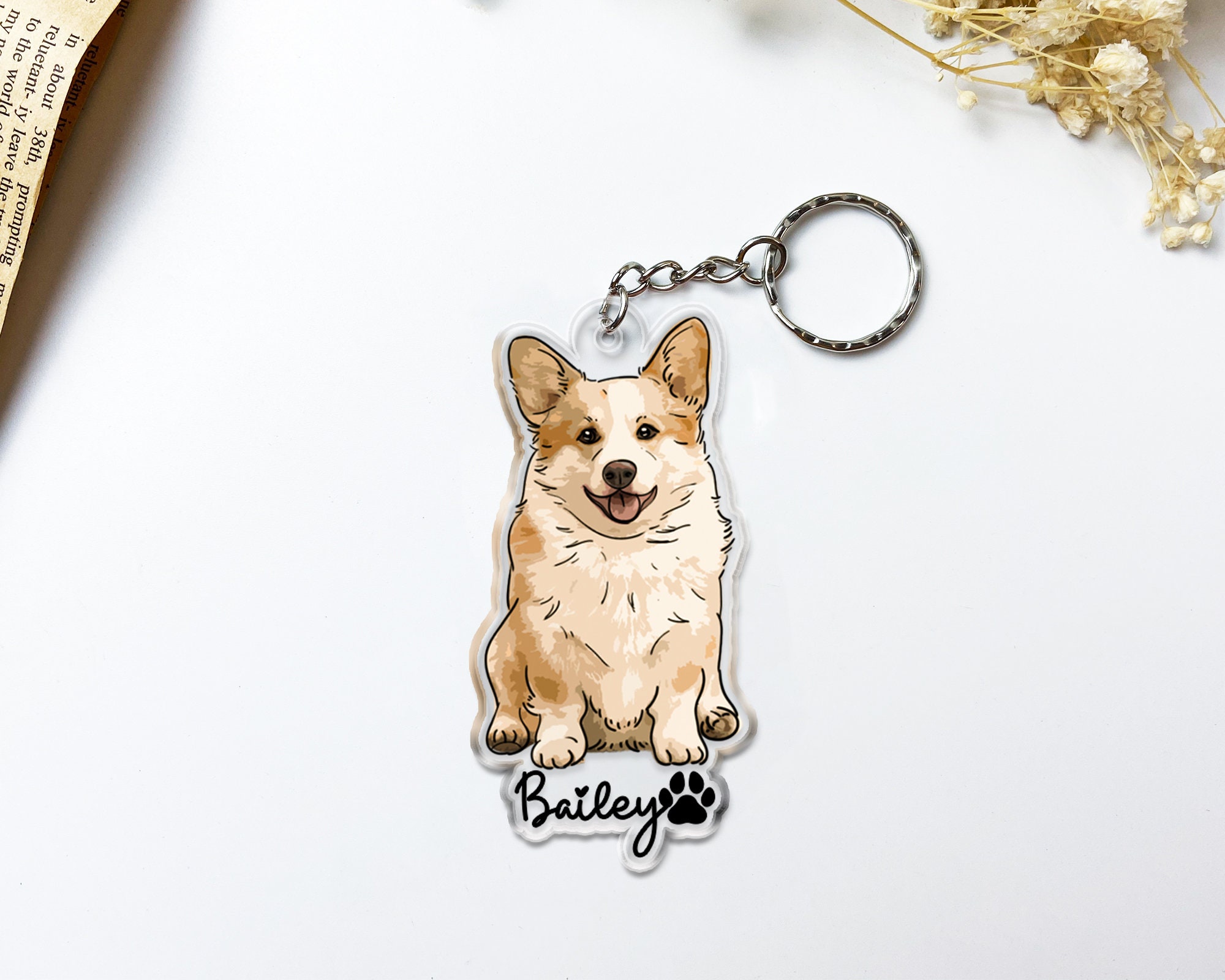 Personalized Pet Portrait Keychain, Custom Dog Keychain, Dog Lover Gift, Gifts for Pet Lover, Cute Dog Photo Keychain, Dog Acrylic Keychain