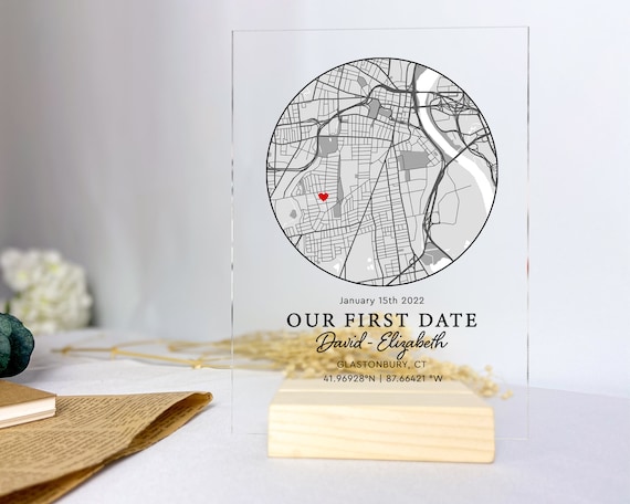 Personalized Map Our First Date Acrylic Plaque, Couple Custom Acrylic  Plaque, Anniversary Gift for Him, Valentine's Day Gift, Couple Gift 