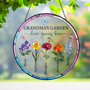 Personalized Grandma's Garden Acrylic Suncatcher: Stained Glass Flower Window Hanging image 8