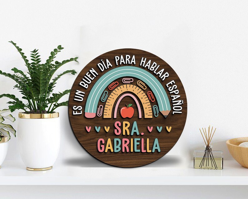 Personalized Spanish Teacher Door Hanger, Back to School Gift image 4