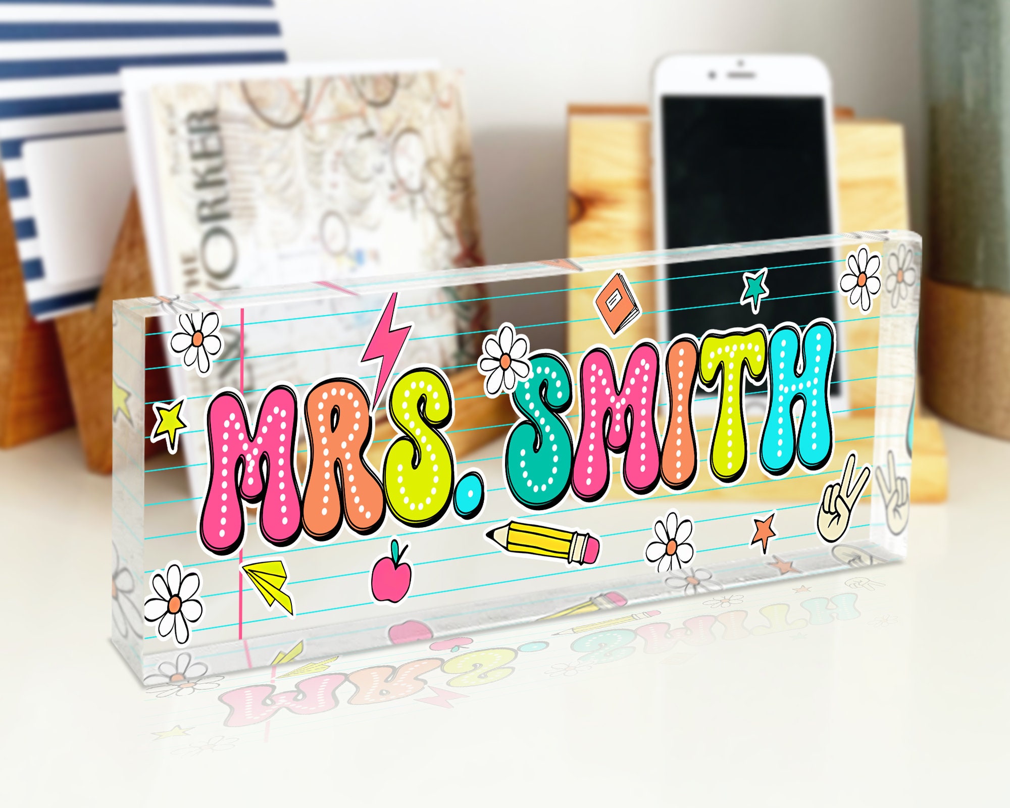 Back to School Gift, Teacher Desk Sign, Custom Teacher Desk Name Plate, Gift for Teacher, First Day of School Gift, Office Desk Decorations