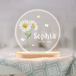 Custom Birth Month Flower Night Light, Personalized Baby Night Light, Baby Shower Gift, Nursery Decor, Christening Gift, Baby Girl Gift image 6