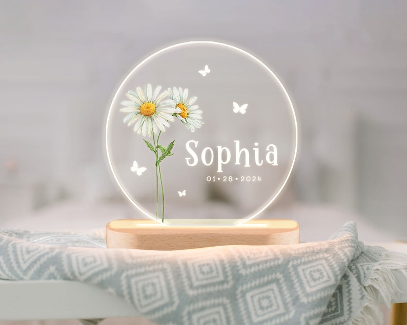 Custom Birth Month Flower Night Light, Personalized Baby Night Light, Baby Shower Gift, Nursery Decor, Christening Gift, Baby Girl Gift image 6