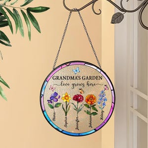 Personalized Grandma's Garden Acrylic Suncatcher: Stained Glass Flower Window Hanging image 3