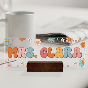 Teacher Gifts Personalized, Teacher Desk Name Plate, Custom Teacher Sign, Teacher Appreciation Gift, Groovy Teacher Name Sign, Teacher Gift image 2