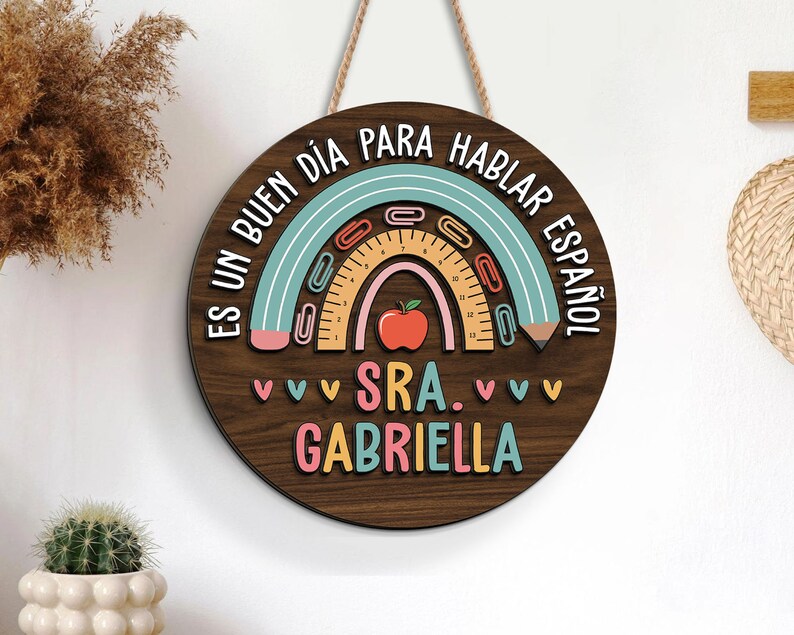Personalized Spanish Teacher Door Hanger, Back to School Gift image 8